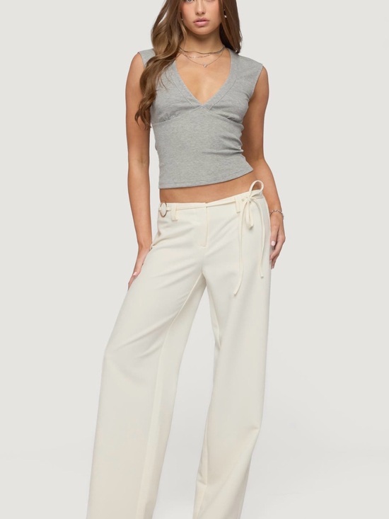 Edikted Pants - Edikted Cream Wide Leg Tie-Waist Pants